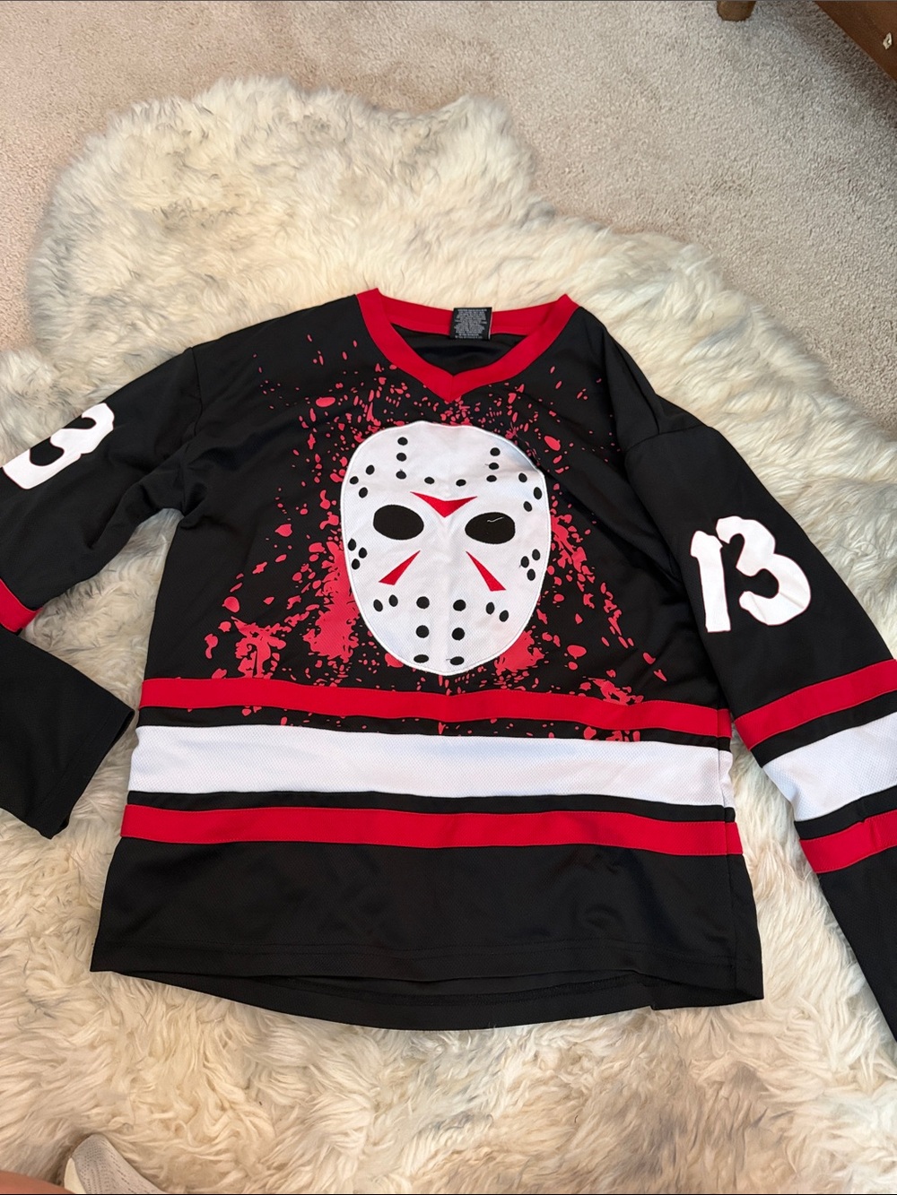 Jason Voorhees Black & Red Hockey Jersey with Mask Graphic